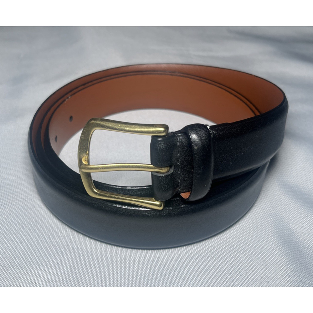 Men's Wearhouse Belt Black Italian Leather Full Grain Solid Brass Buckle Size 48